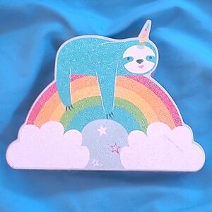 Cute unicorn sloth on rainbow kids room decor